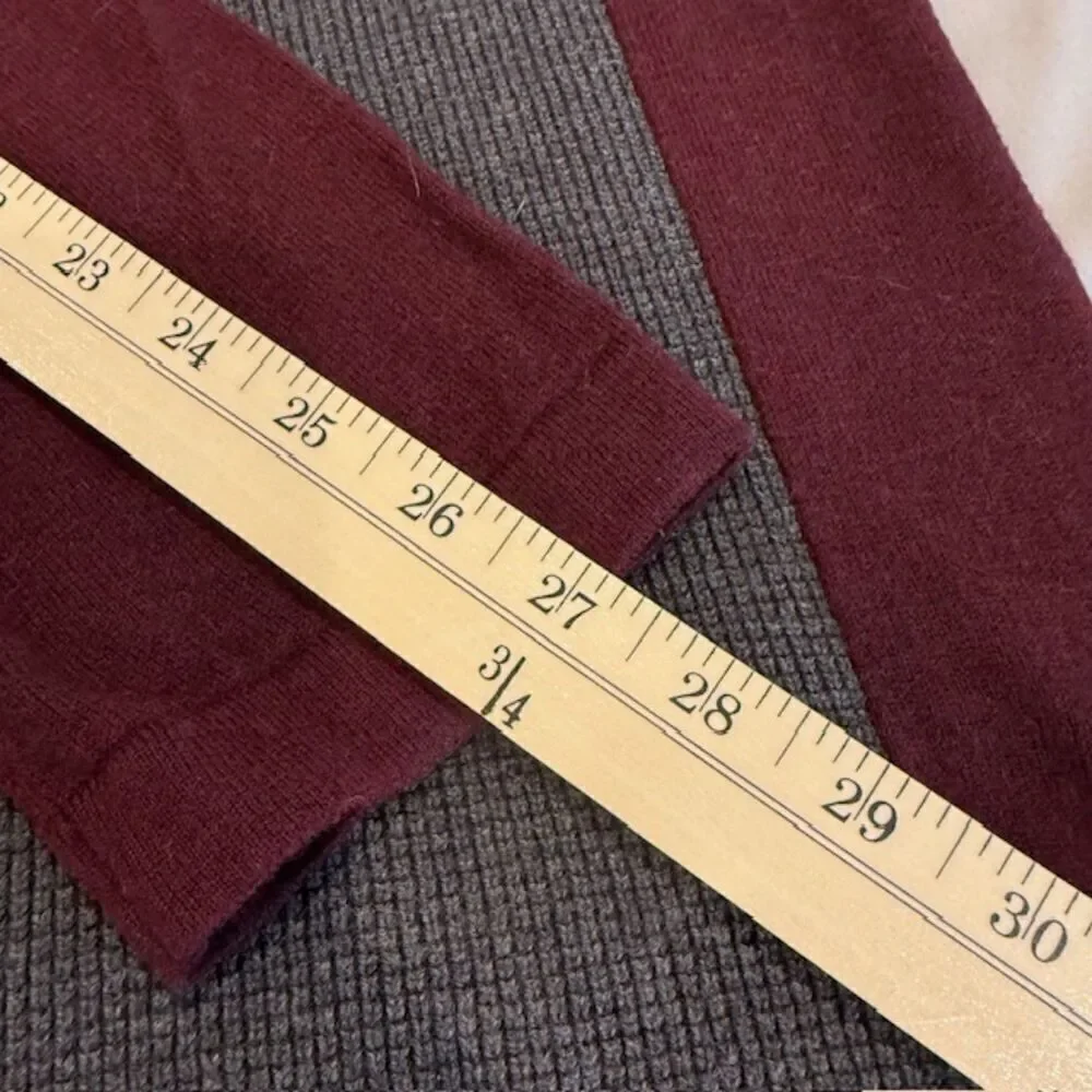 Eddie Bauer Merino Wool Blend Sweater with waffle knit Front Burgundy Gray XLT - Picture 12 of 13